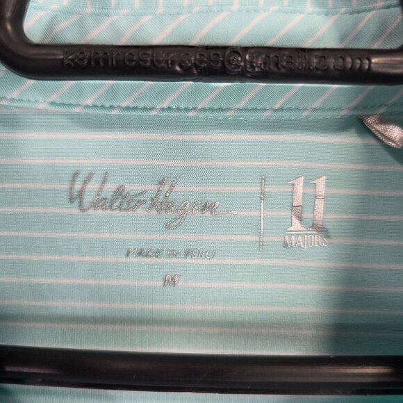 Mens Walter Hagen Blue & White Striped Golf Polo Shirt Short Sleeve Polyester M - Picture 3 of 9